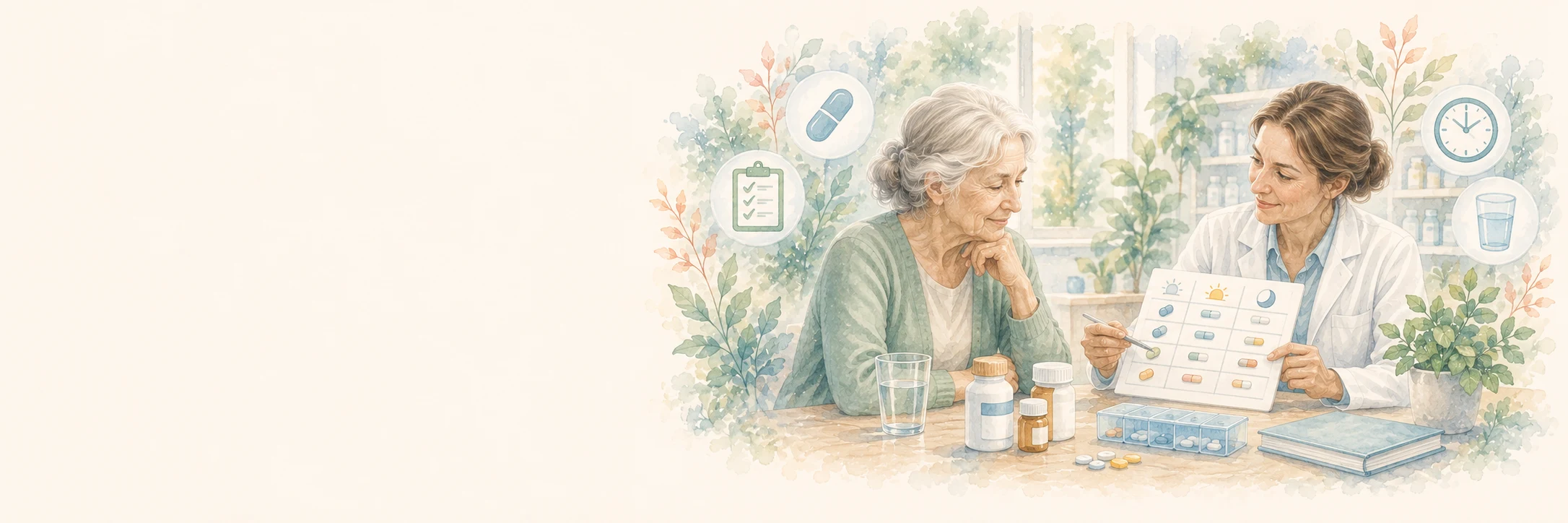 Patientin und Apothekerin gleichen gemeinsam einen Medikationsplan ab.